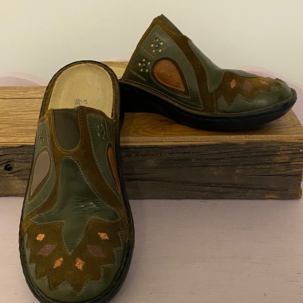 Naot Genuine Leather Footwear, olive green and brown